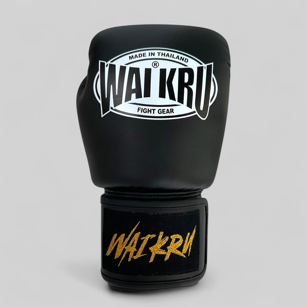 Wai Kru Muay Thai Gloves Semi Leather Black BG – 1 - Imagen 3