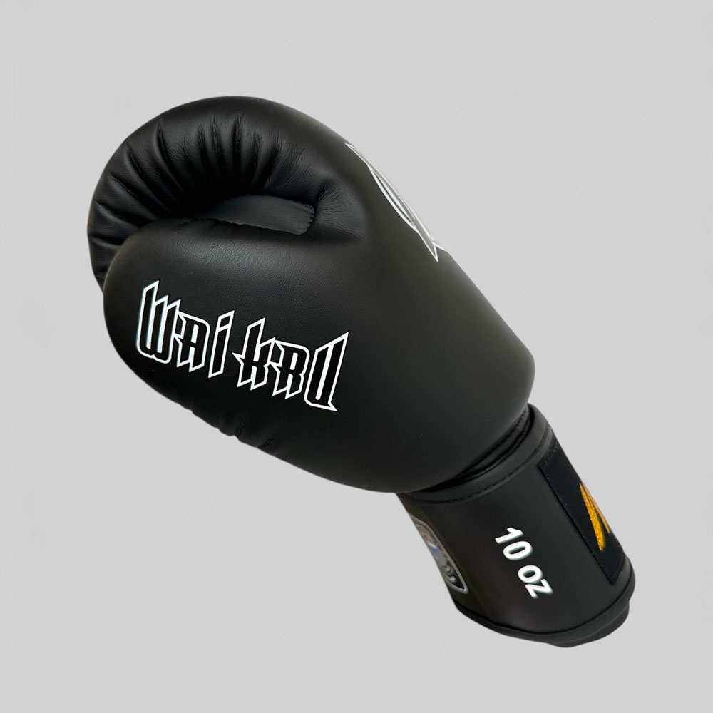 Wai Kru Muay Thai Gloves Semi Leather Black BG – 1 - Imagen 2