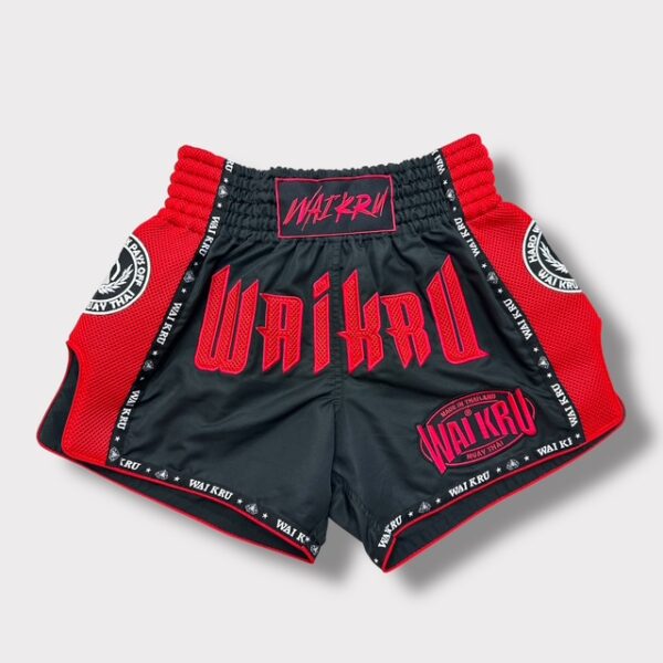 -Muay Thai Shorts - MicroFiber Black - Mesh Red - MT-20