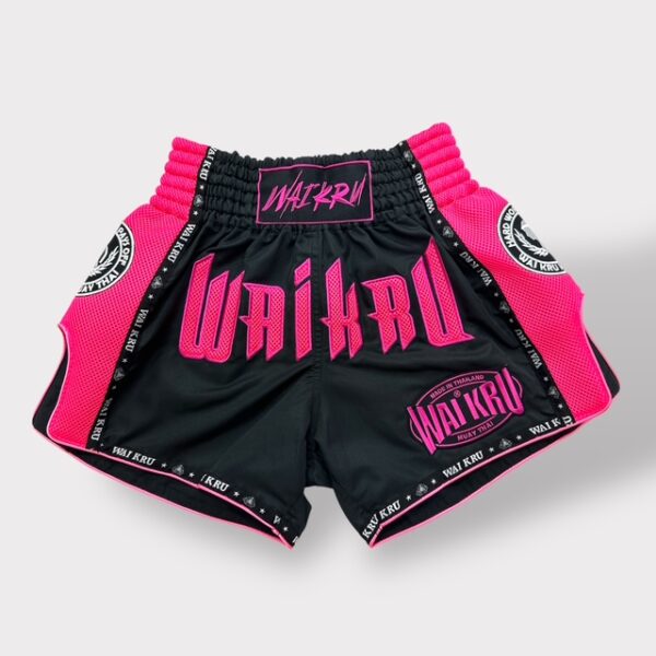 -Muay Thai Shorts - MicroFiber Black - Mesh Pink - MT-22