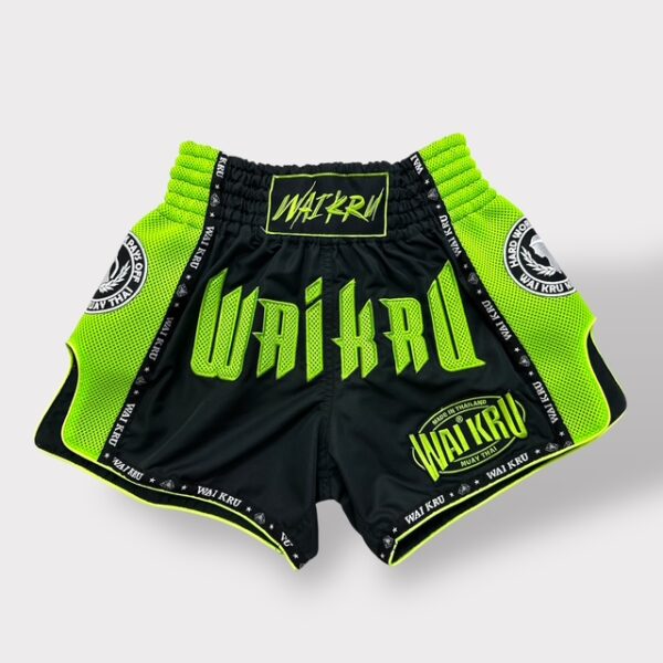 -Muay Thai Shorts - MicroFiber Black - Mesh Neòn Green - MT-23