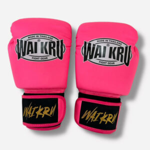 Wai Kru Muay Thai Gloves Semi Leather Pink Neòn BG – 10