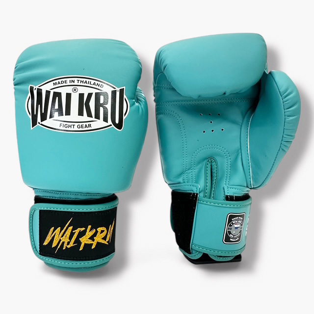 Wai Kru Muay Thai Gloves Semi Leather Turquoise BG - 11 - Imagen 5