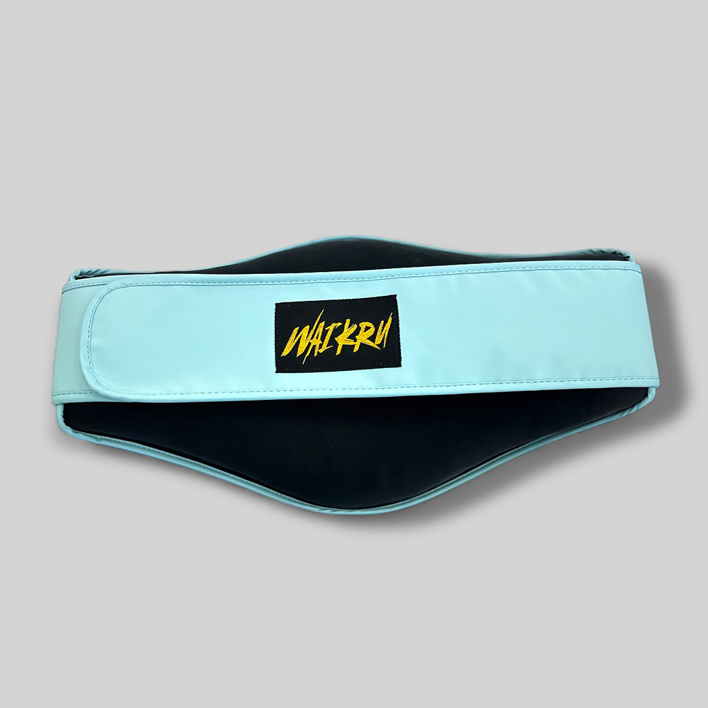 Wai Kru Muay Thai Belly Pad Semi Leather Blue Light BLP-2 - Imagen 2