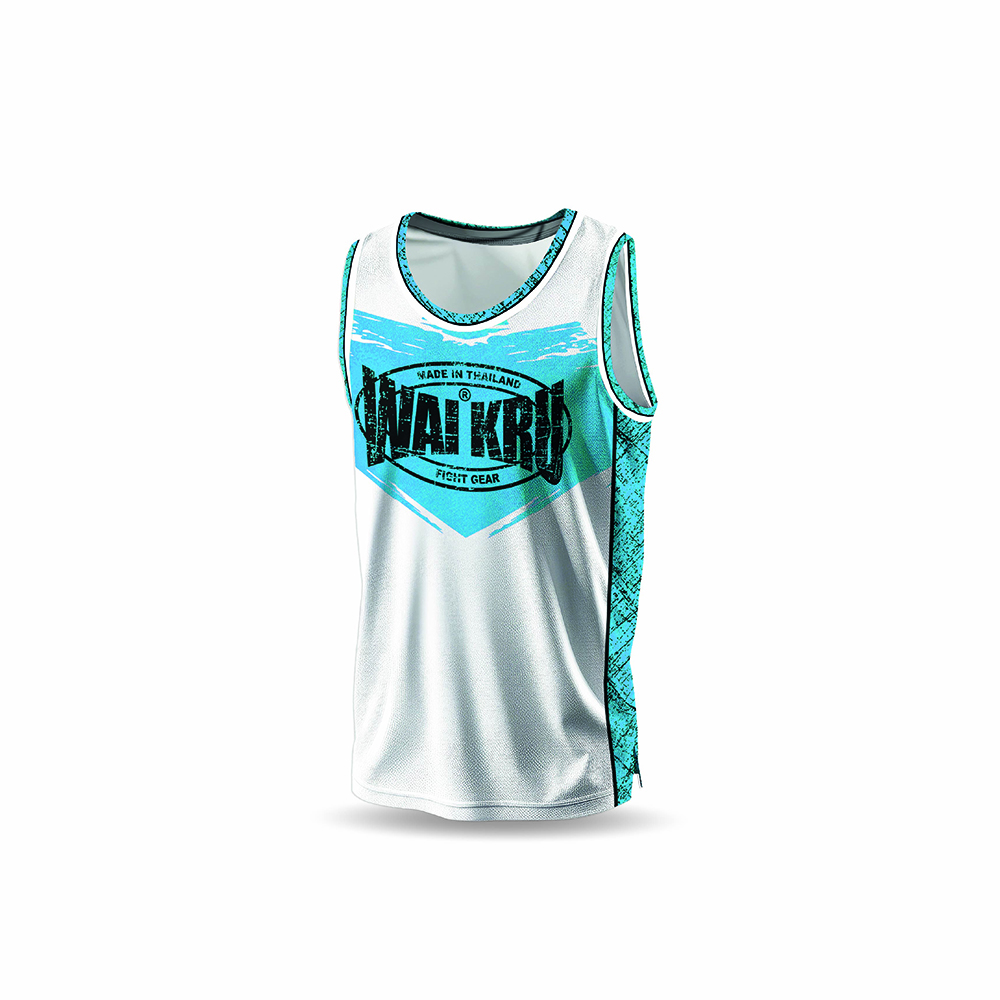- Wai Kru Performance Tank Top – White / Light Blue - Imagen 3