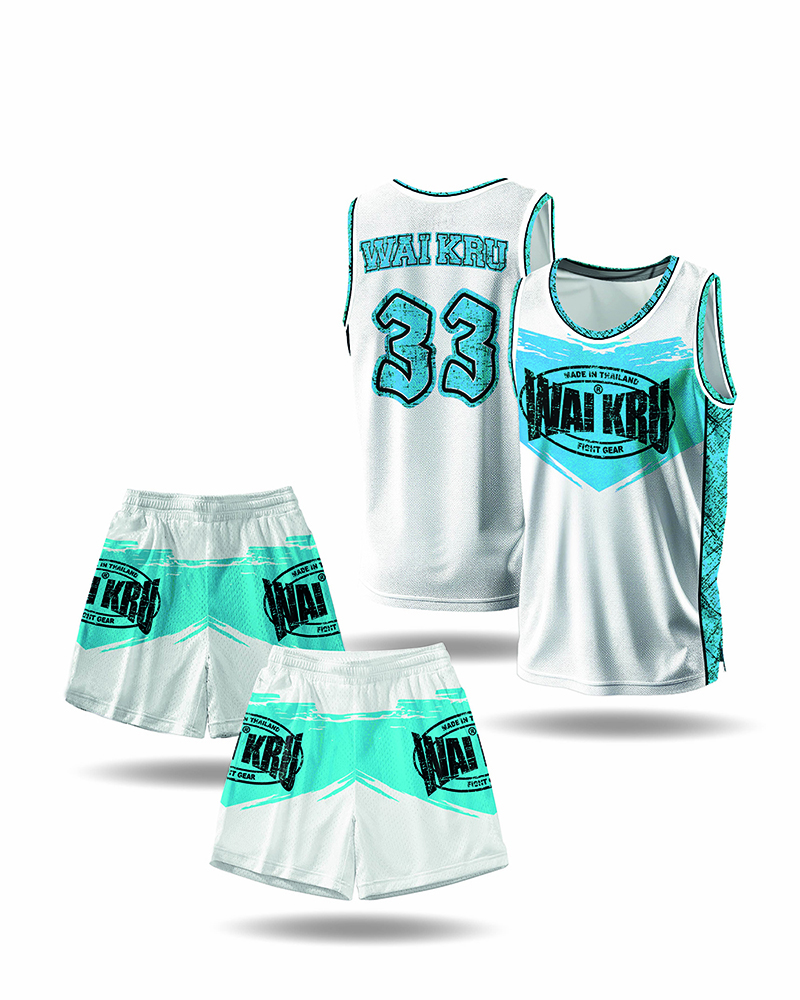 - Wai Kru Performance Shorts – White / Light Blue - Imagen 2