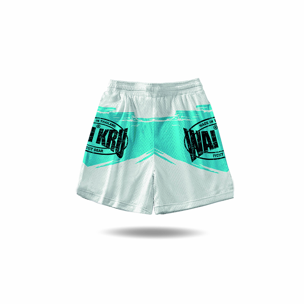 - Wai Kru Performance Shorts – White / Light Blue - Imagen 3